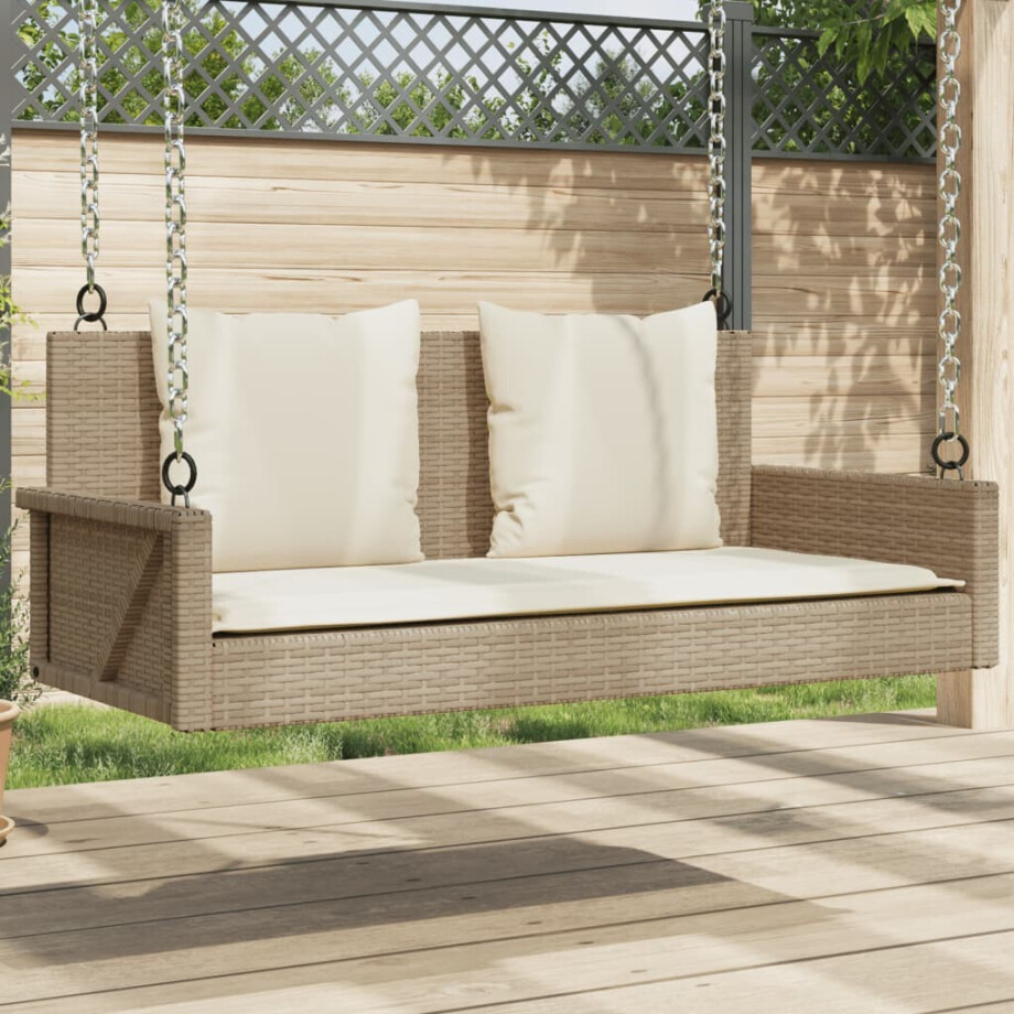 vidaXL Schommelbank met kussens 119x56x48 cm poly rattan beige afbeelding 1