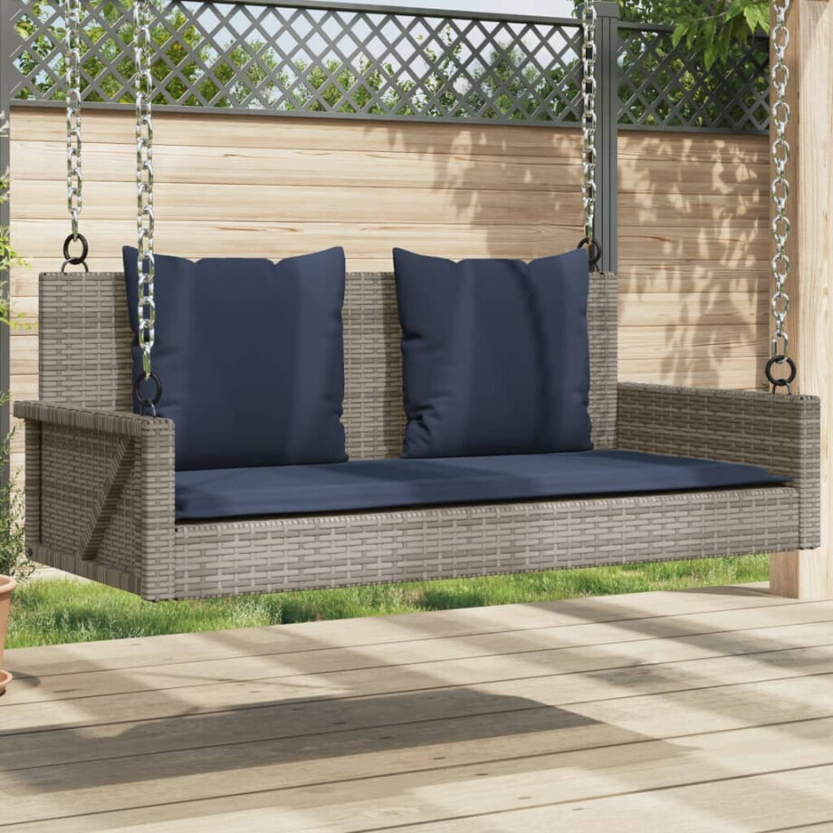 vidaXL Schommelbank met kussens 119x56x48 cm poly rattan grijs vidaXL Schommelbank met kussens 119x56x48 cm poly rattan grijs afbeelding 1
