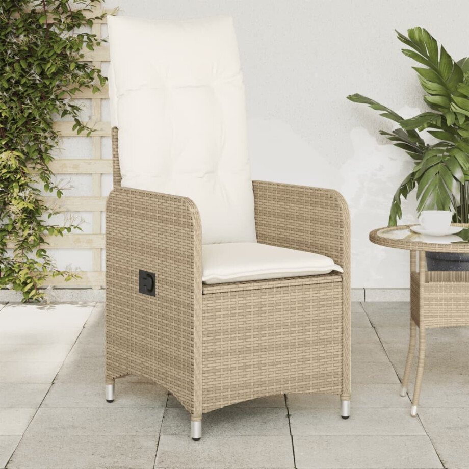 vidaXL Tuinstoelen 2 st verstelbaar met kussens poly rattan beige afbeelding 1