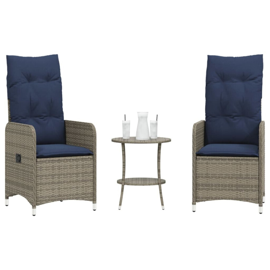 vidaXL Tuinstoelen 2 st verstelbaar met tafel poly rattan grijs afbeelding 1