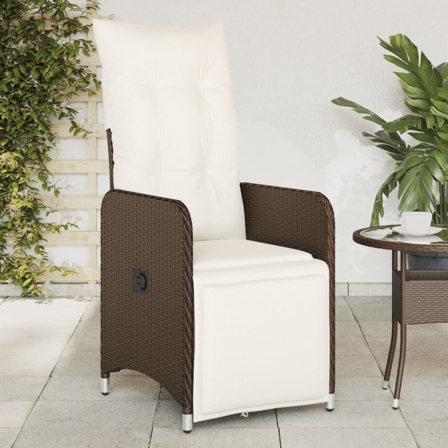 vidaXL Tuinstoel verstelbaar met kussens poly rattan bruin afbeelding 1
