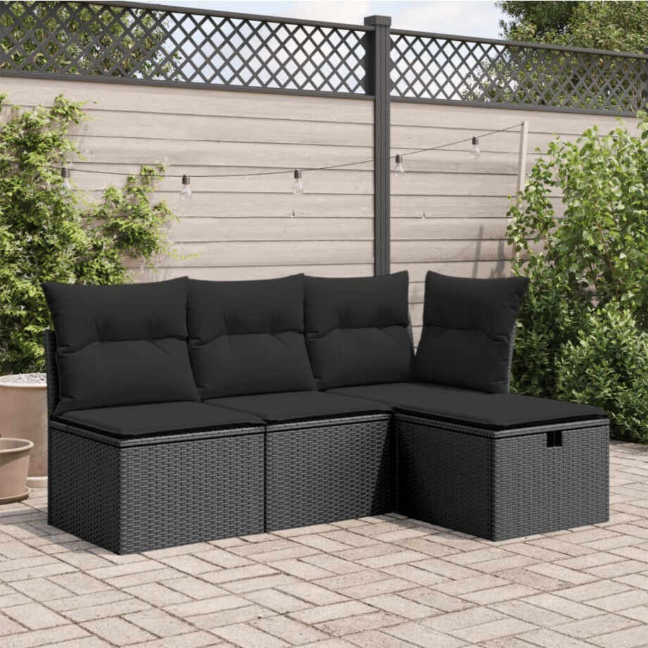 vidaXL Tuinkruk met kussen 55x55x37 cm poly rattan zwart afbeelding 1