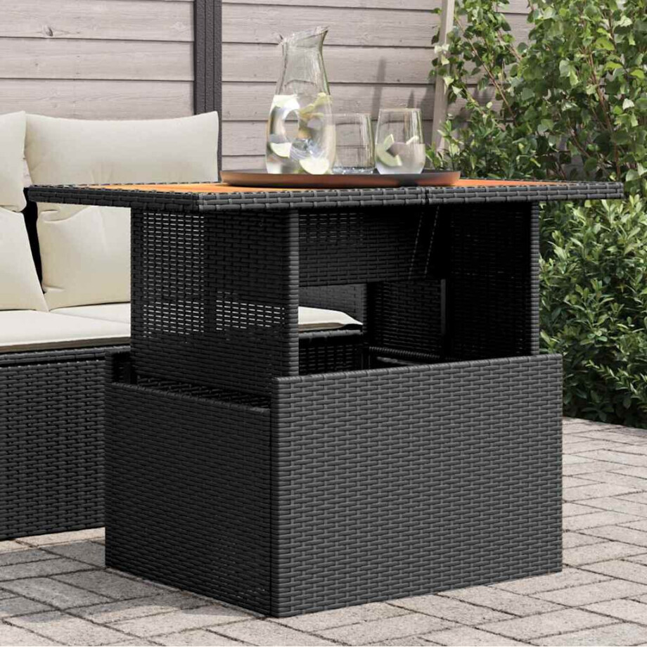 vidaXL Tuintafel 100x55x73 cm poly rattan en acaciahout zwart afbeelding 1