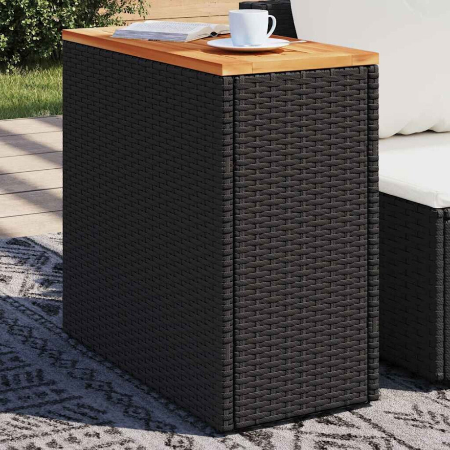 vidaXL Tuintafel met houten blad zwart 58x27,5x55 cm poly rattan afbeelding 1