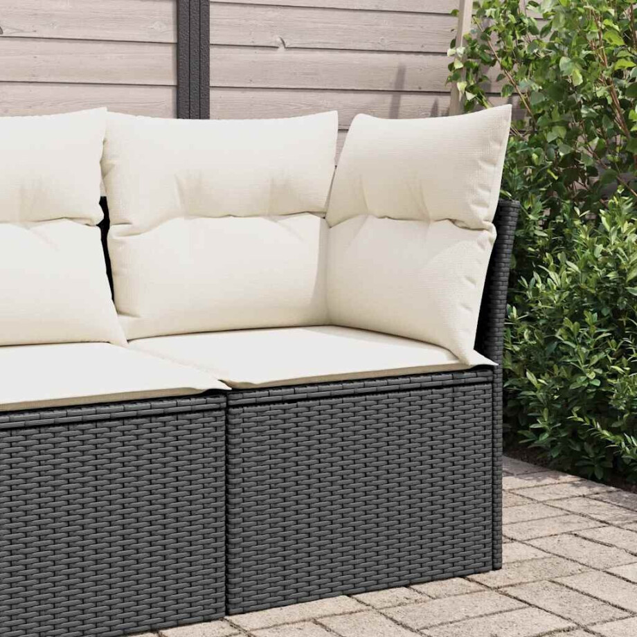 vidaXL Tuinhoekbank met kussens poly rattan zwart afbeelding 1