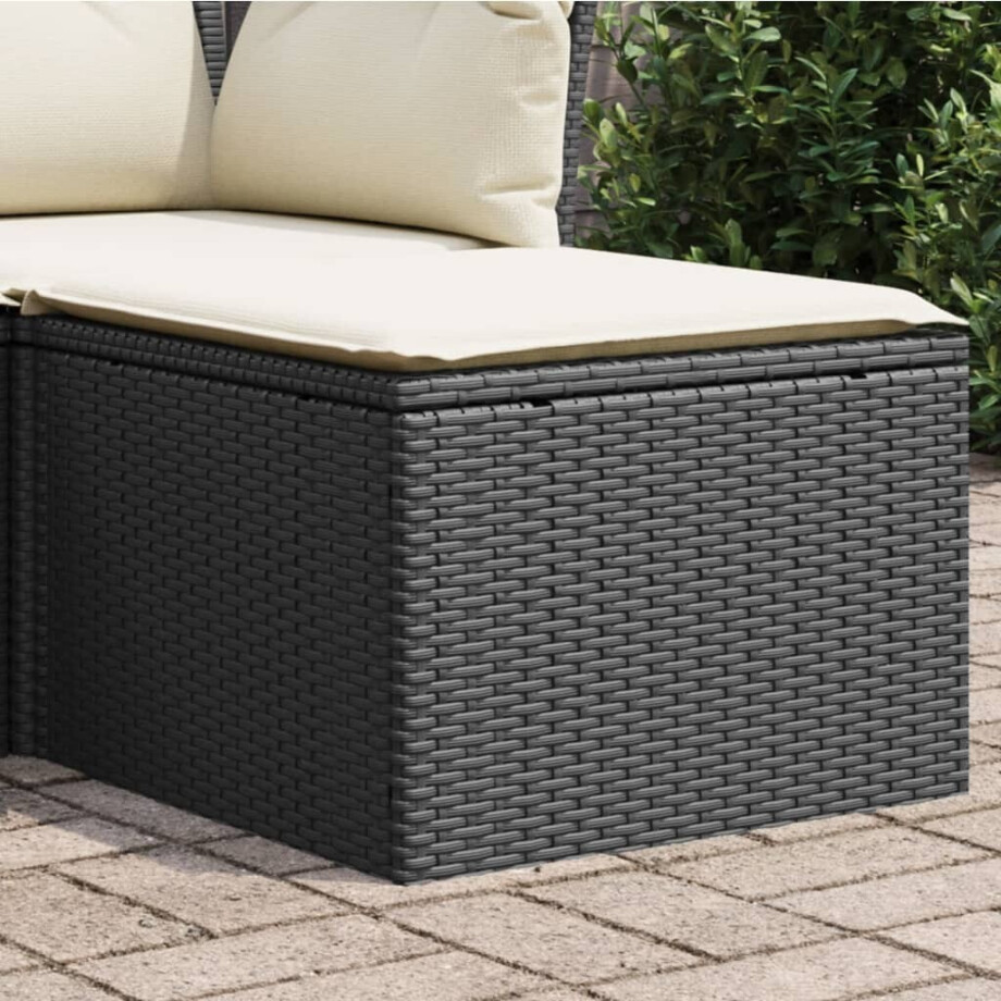 vidaXL Tuinkruk met kussen 55x55x37 cm poly rattan zwart afbeelding 1