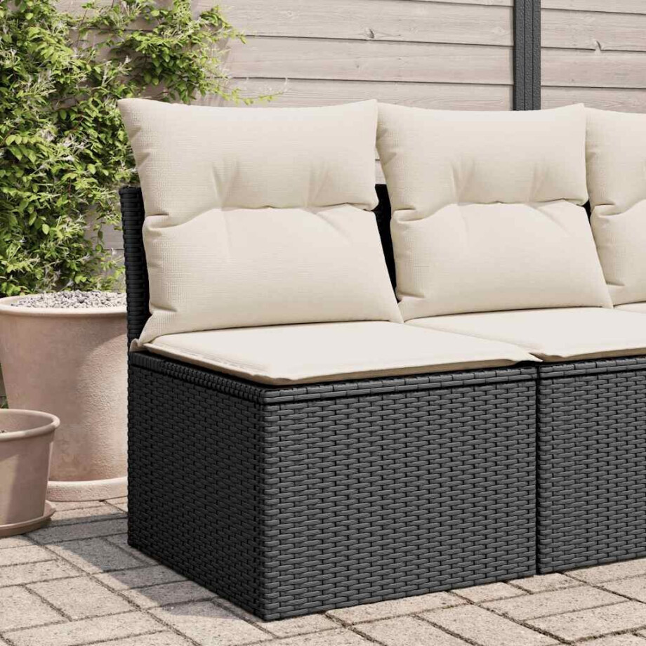 vidaXL Tuinstoel zonder armleuning met kussens poly rattan zwart afbeelding 1