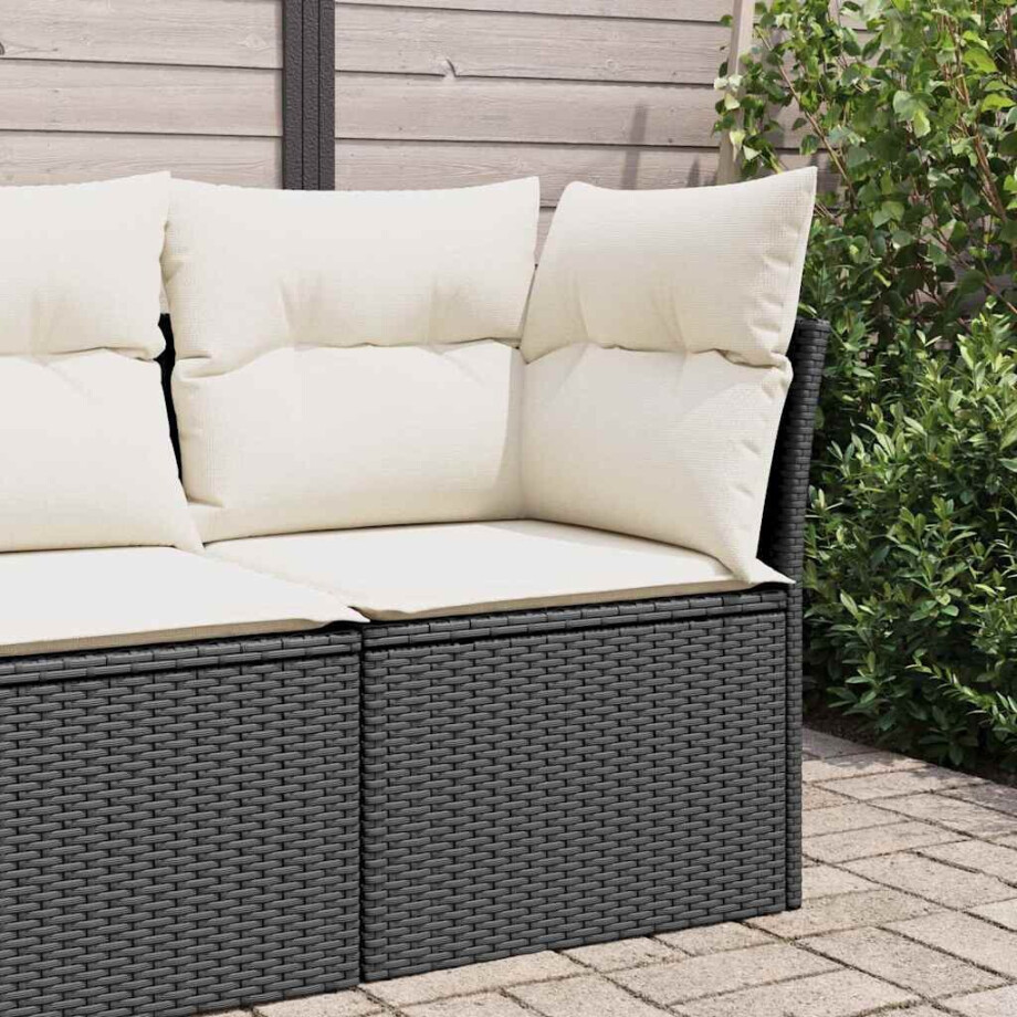 vidaXL Tuinhoekbank met kussens poly rattan zwart afbeelding 1