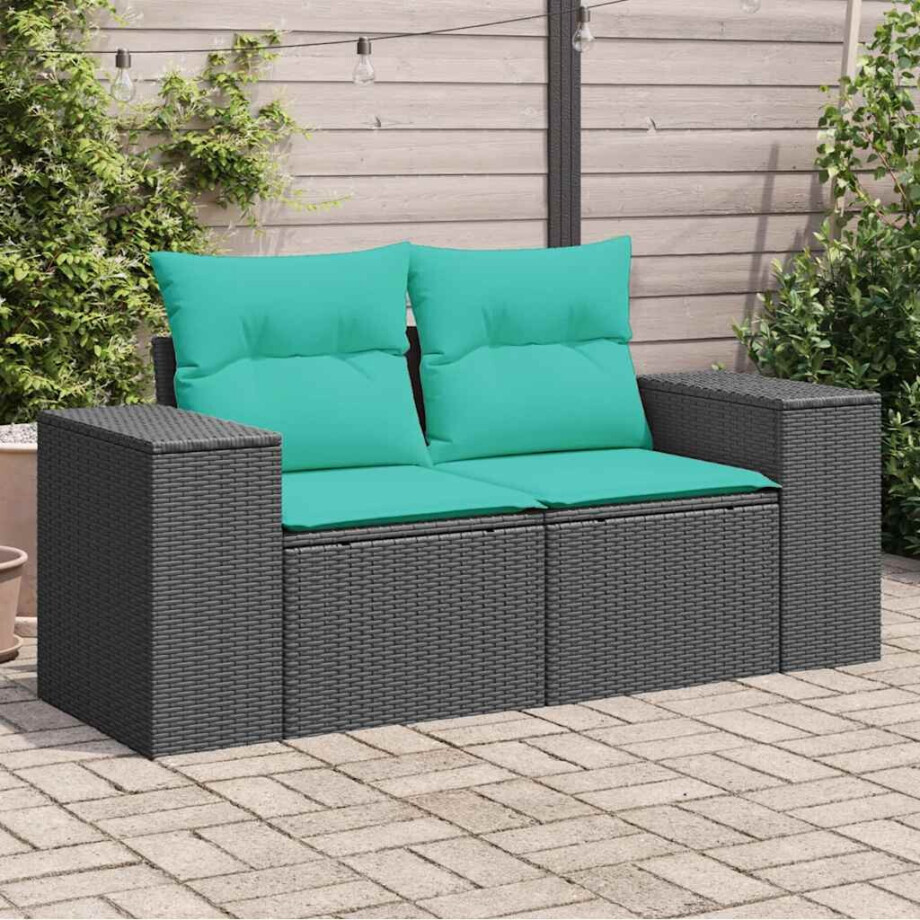 vidaXL Tuinbank 2-zits met kussens poly rattan zwart vidaXL Tuinbank 2-zits met kussens poly rattan zwart afbeelding 1