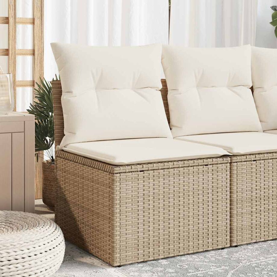 vidaXL Tuinbank zonder armleuning met kussens poly rattan beige afbeelding 1