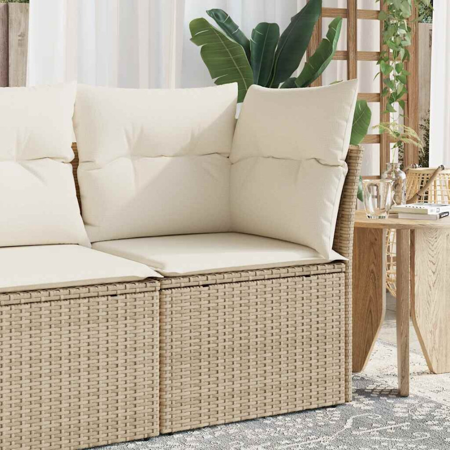 vidaXL Tuinhoekbank met kussens poly rattan beige afbeelding 1