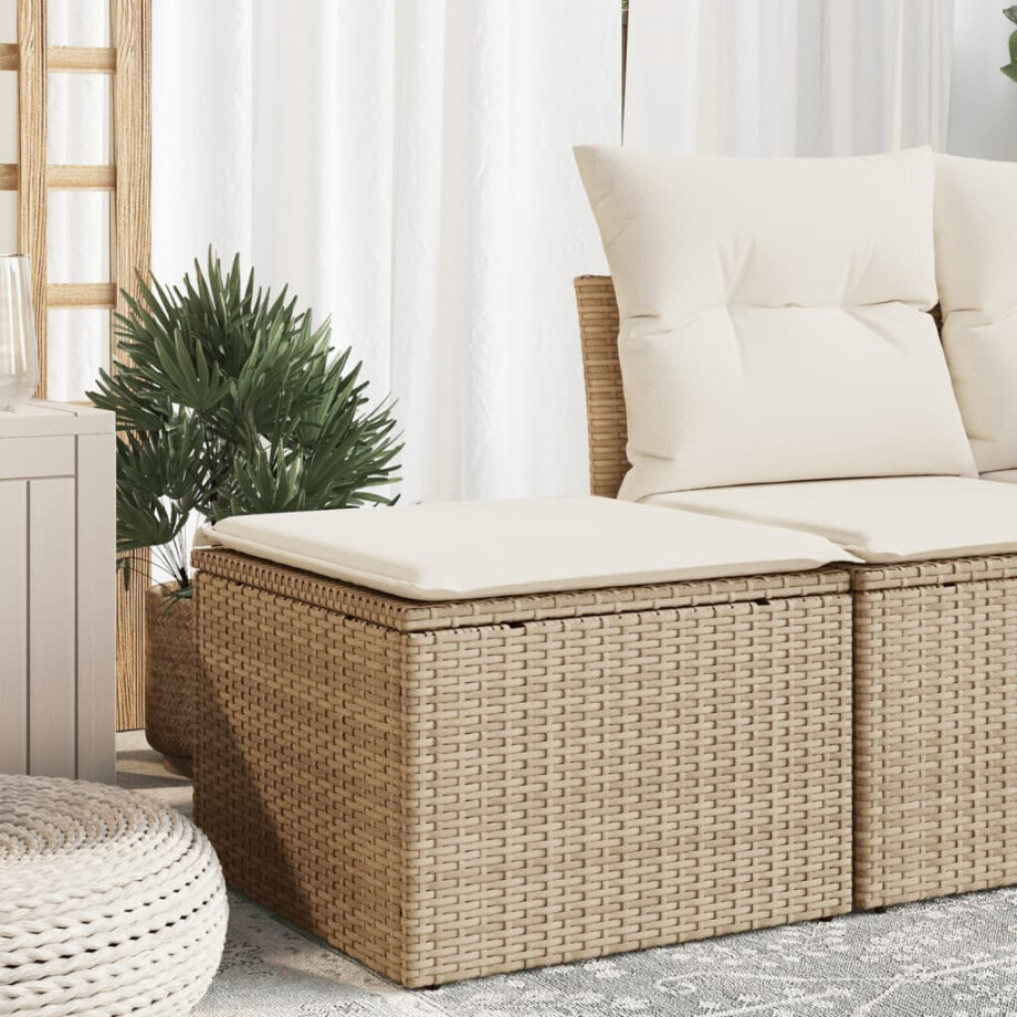 vidaXL Tuinkruk met kussen 55x55x37 cm poly rattan beige afbeelding 1