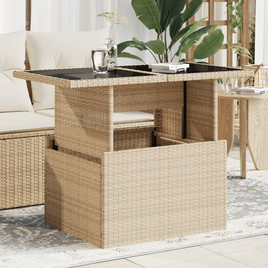 vidaXL Tuintafel met glazen blad 100x55x73 cm poly rattan beige vidaXL Tuintafel met glazen blad 100x55x73 cm poly rattan beige afbeelding 1