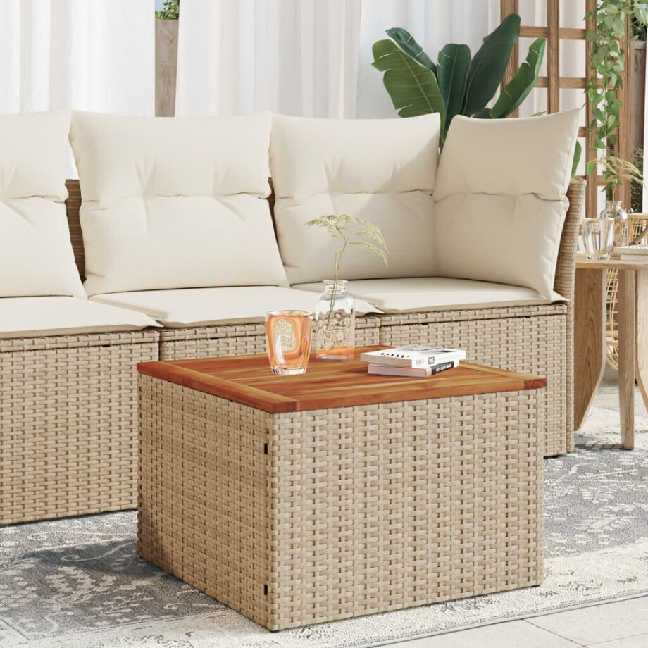 vidaXL Tuintafel 55x55x37 cm poly rattan en acaciahout beige afbeelding 1