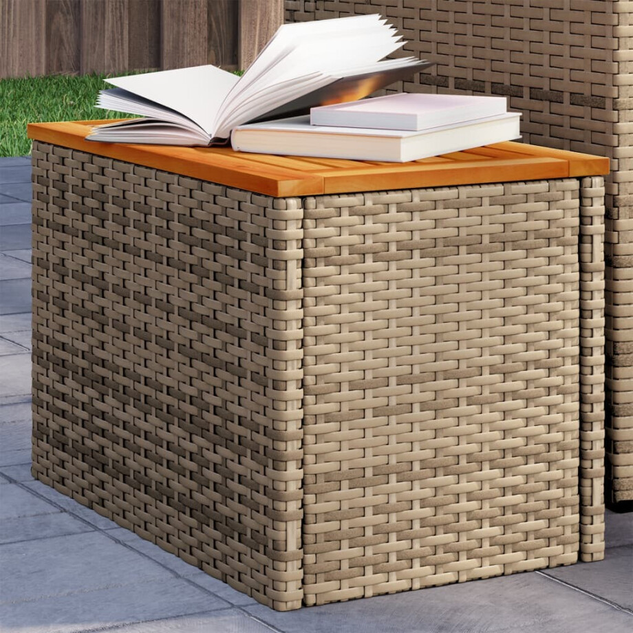 vidaXL Tuinbijzettafels 2 st 55x34x37 cm poly rattan en hout beige afbeelding 1