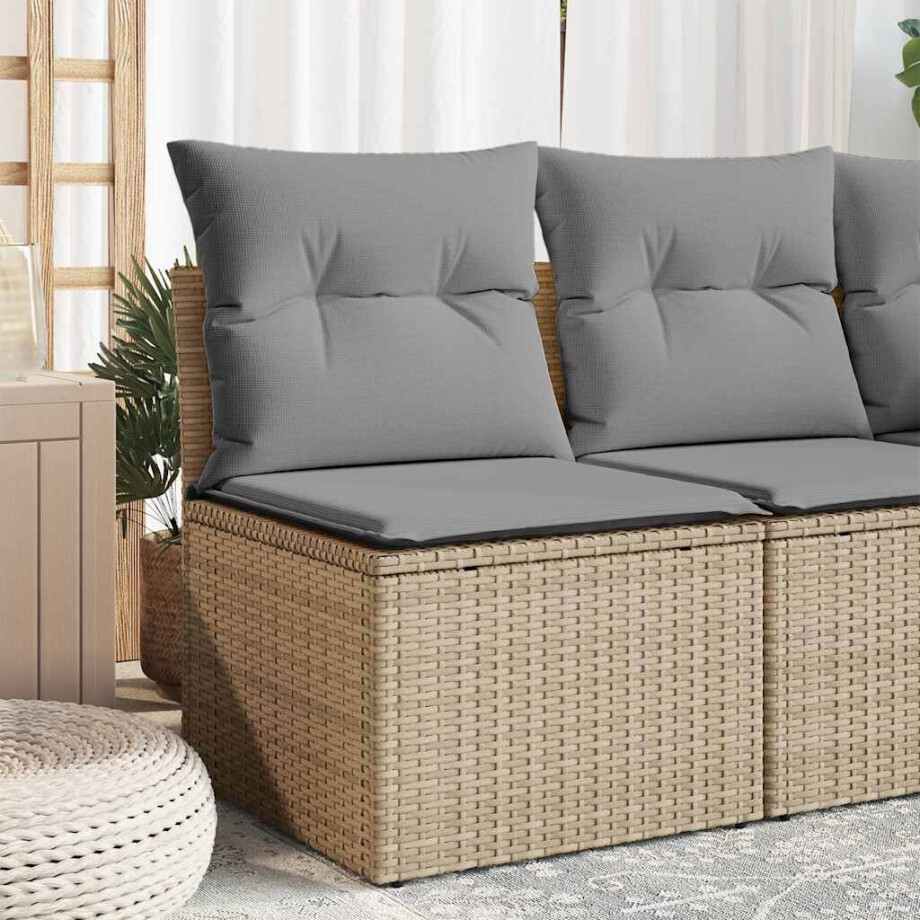 vidaXL Tuinbank zonder armleuning met kussens poly rattan beige afbeelding 1
