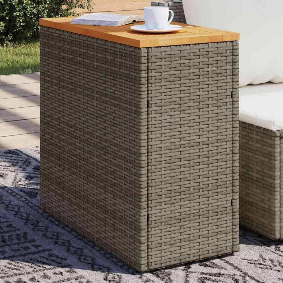 vidaXL Tuinbijzettafel met houten blad 58x27,5x55 cm poly rattan grijs afbeelding 1
