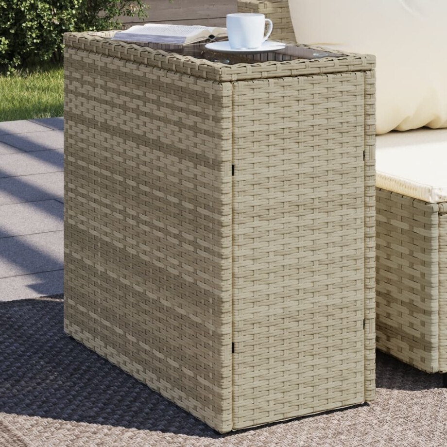 vidaXL Tuinbijzettafel glasblad 58x27,5x55 cm poly rattan lichtgrijs afbeelding 1