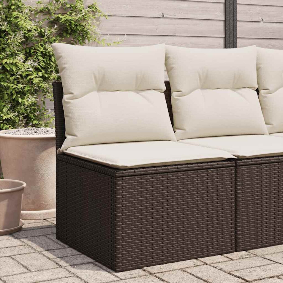 vidaXL Tuinbank zonder armleuning met kussens poly rattan bruin vidaXL Tuinbank zonder armleuning met kussens poly rattan bruin afbeelding 1