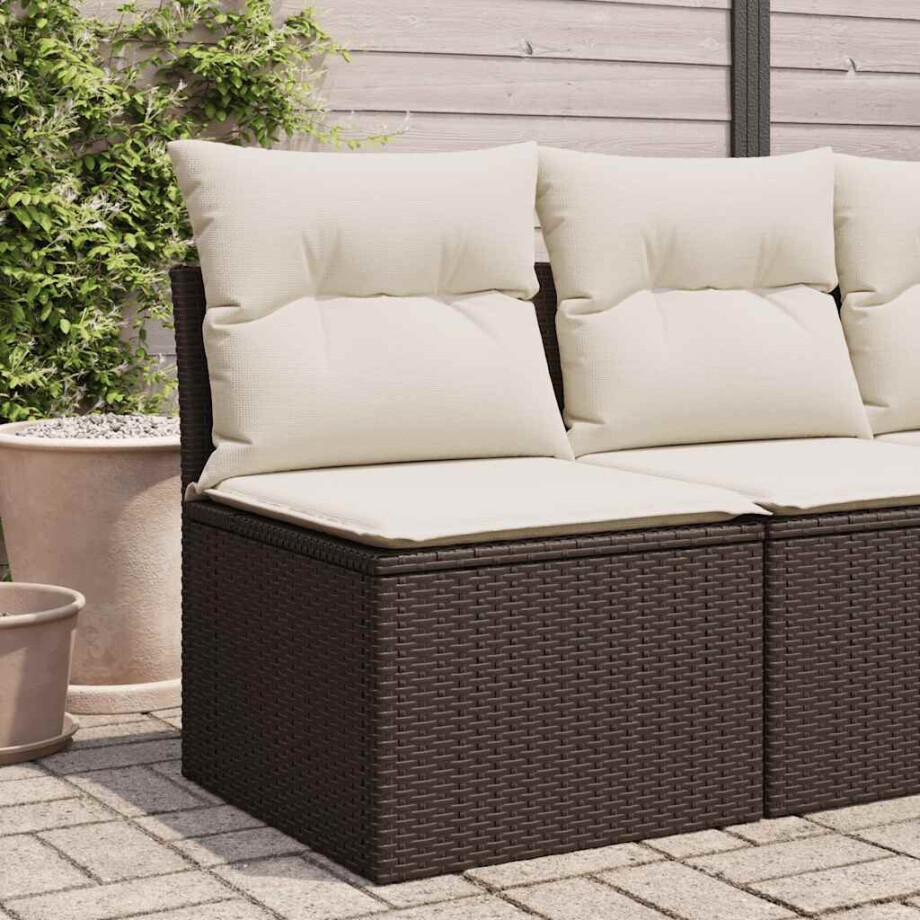 vidaXL Tuinstoel zonder armleuning met kussens poly rattan bruin afbeelding 1