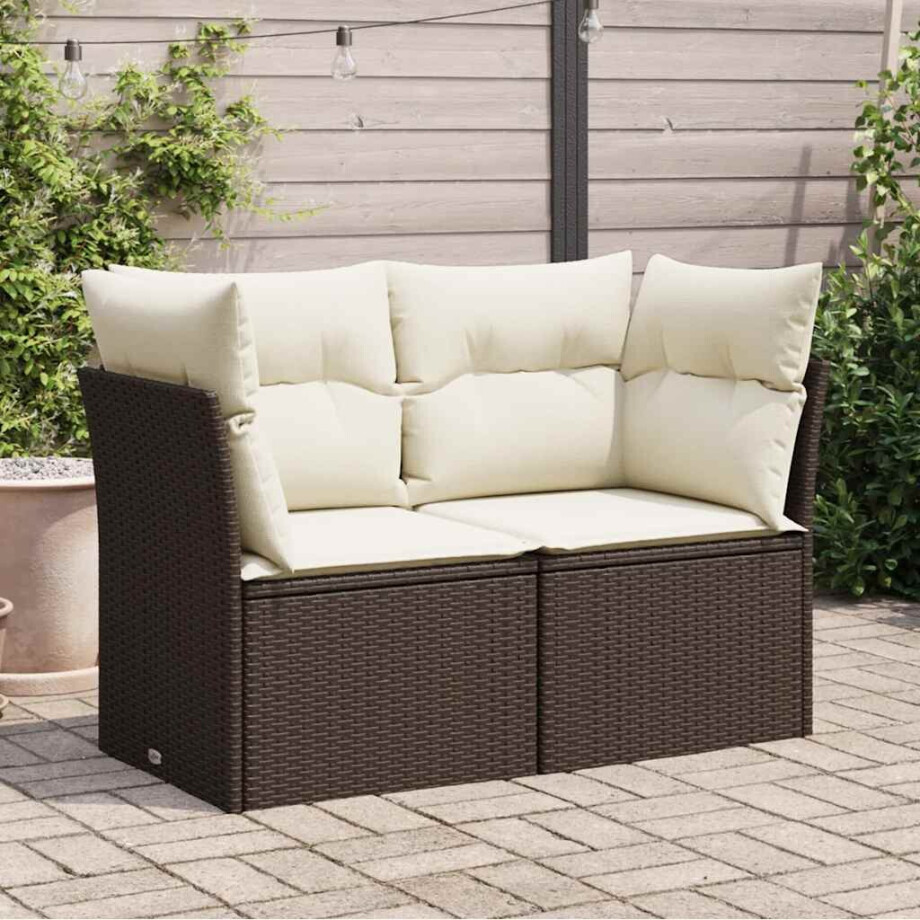vidaXL Tuinbank 2-zits met kussens poly rattan bruin vidaXL Tuinbank 2-zits met kussens poly rattan bruin afbeelding 1