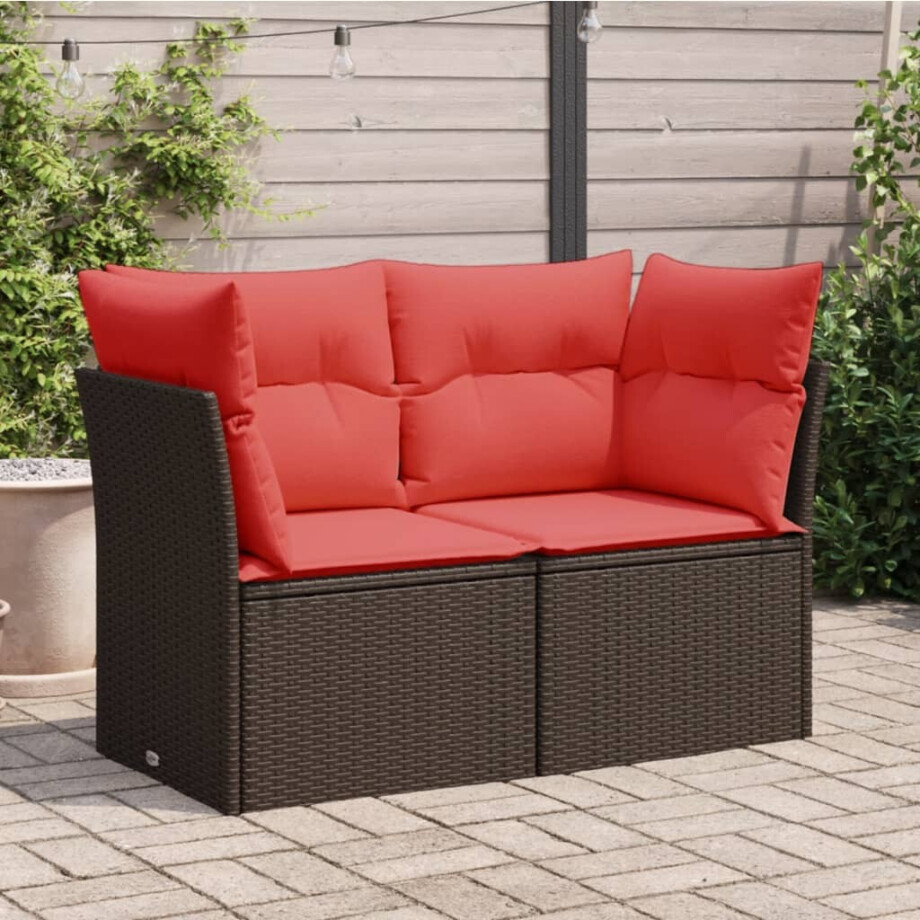 vidaXL Tuinbank 2-zits met kussens poly rattan bruin afbeelding 1