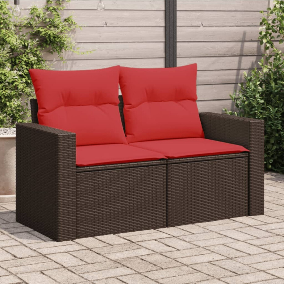 vidaXL Tuinbank 2-zits met kussens poly rattan bruin afbeelding 1