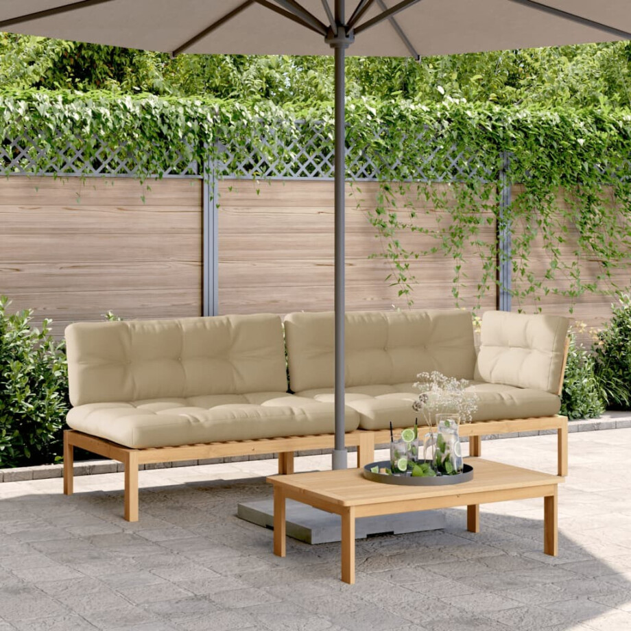 vidaXL 3-delige Loungeset pallet met kussens massief acaciahout vidaXL 3-delige Loungeset pallet met kussens massief acaciahout afbeelding 1