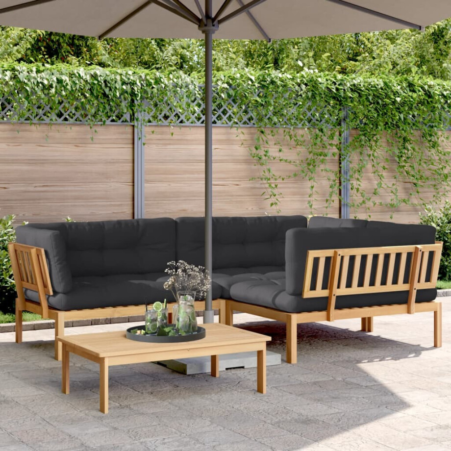 vidaXL 4-delige Loungeset pallet met kussens massief acaciahout afbeelding 1