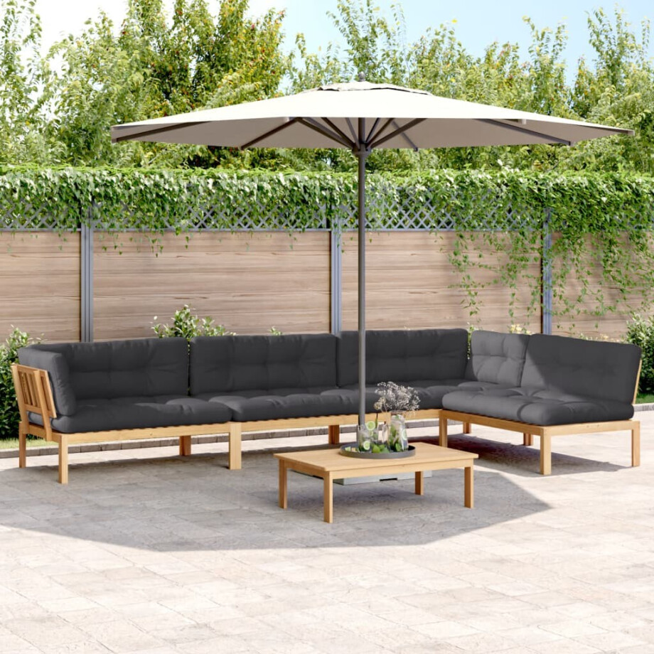 vidaXL 5-delige Loungeset pallet met kussens massief acaciahout afbeelding 1