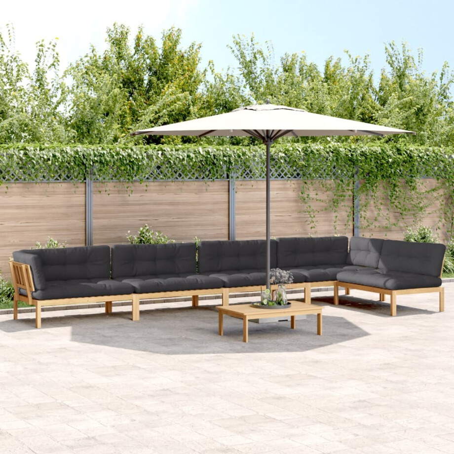 vidaXL 6-delige Loungeset pallet met kussens massief acaciahout vidaXL 6-delige Loungeset pallet met kussens massief acaciahout afbeelding 1
