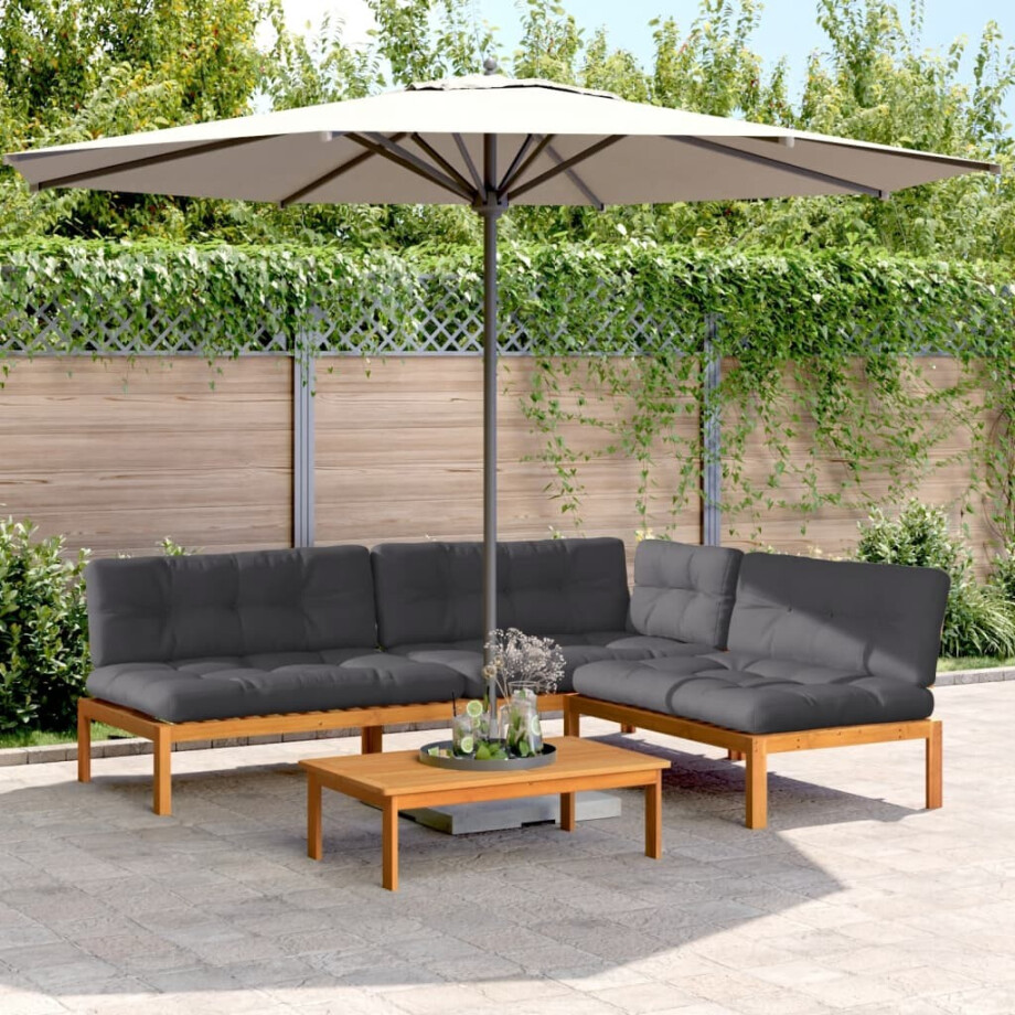 vidaXL 4-delige Loungeset pallet met kussens massief acaciahout afbeelding 1