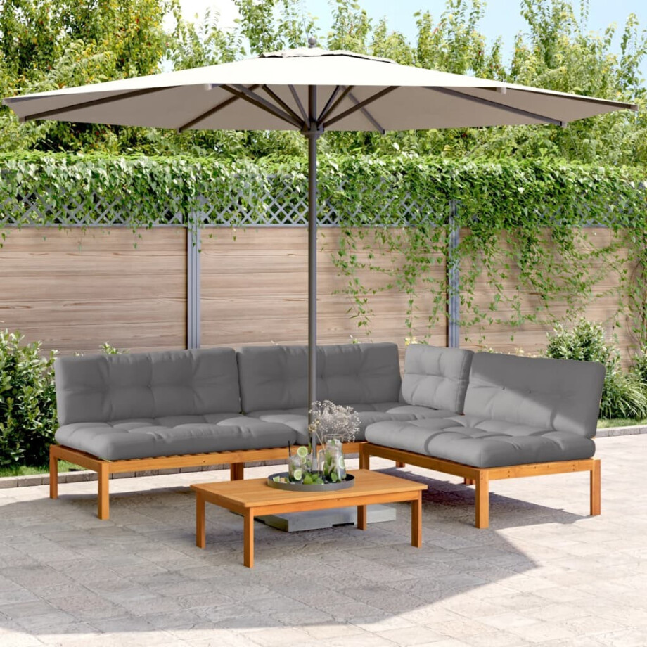 vidaXL 4-delige Loungeset pallet met kussens massief acaciahout afbeelding 1