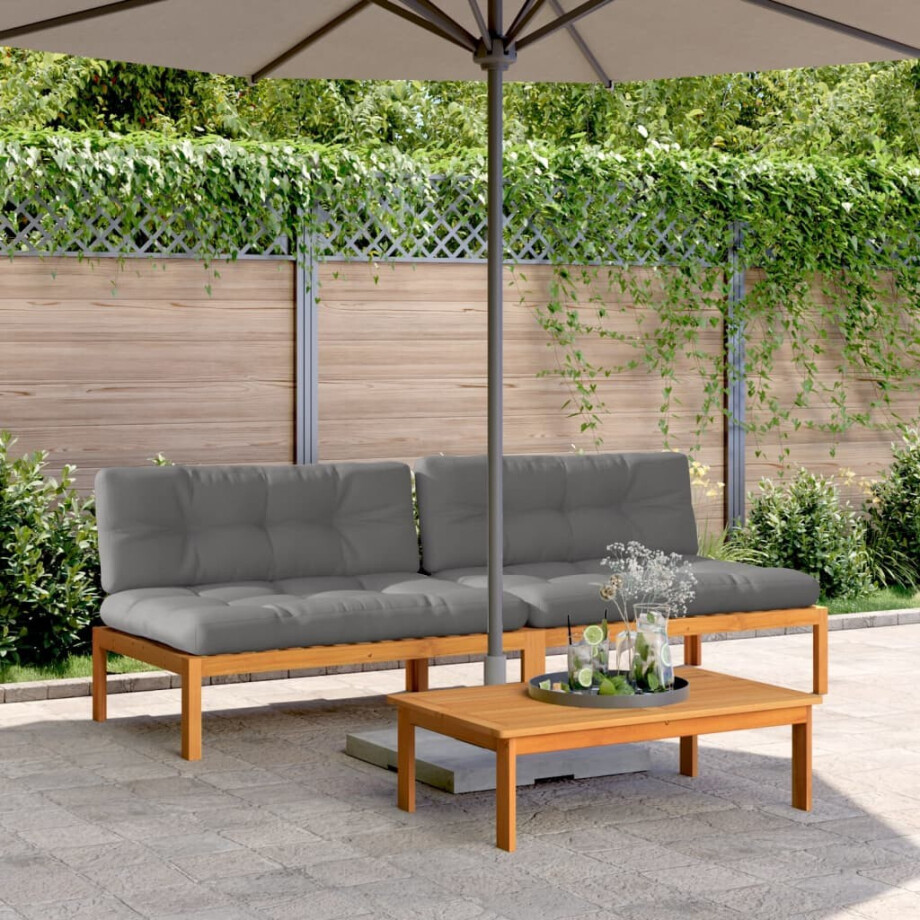 vidaXL Tuinmiddenbanken 2 st pallet met kussens massief acaciahout vidaXL Tuinmiddenbanken 2 st pallet met kussens massief acaciahout afbeelding 1