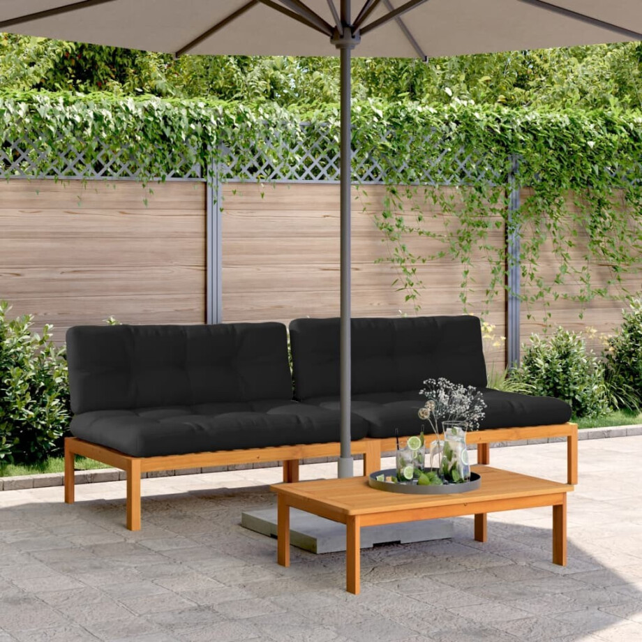 vidaXL Tuinmiddenbanken 2 st pallet met kussens massief acaciahout vidaXL Tuinmiddenbanken 2 st pallet met kussens massief acaciahout afbeelding 1