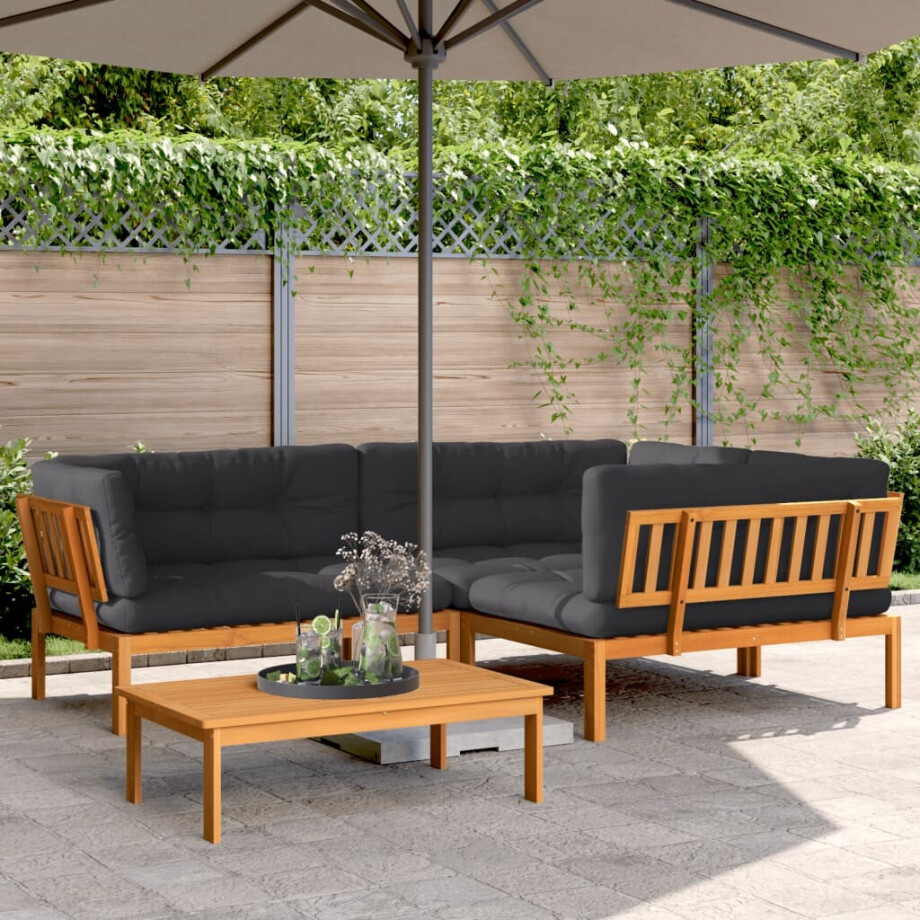 vidaXL 4-delige Loungeset pallet met kussens massief acaciahout vidaXL 4-delige Loungeset pallet met kussens massief acaciahout afbeelding 1