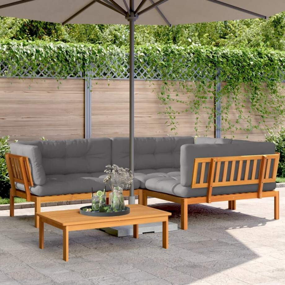 vidaXL 4-delige Loungeset pallet met kussens massief acaciahout vidaXL 4-delige Loungeset pallet met kussens massief acaciahout afbeelding 1