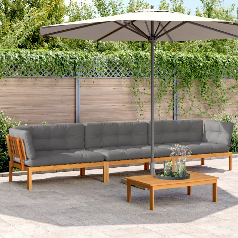 vidaXL 4-delige Loungeset pallet met kussens massief acaciahout afbeelding 1