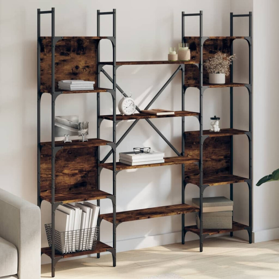 vidaXL Boekenkast 155,5x24x166,5 cm bewerkt hout gerookt eikenkleurig afbeelding 1