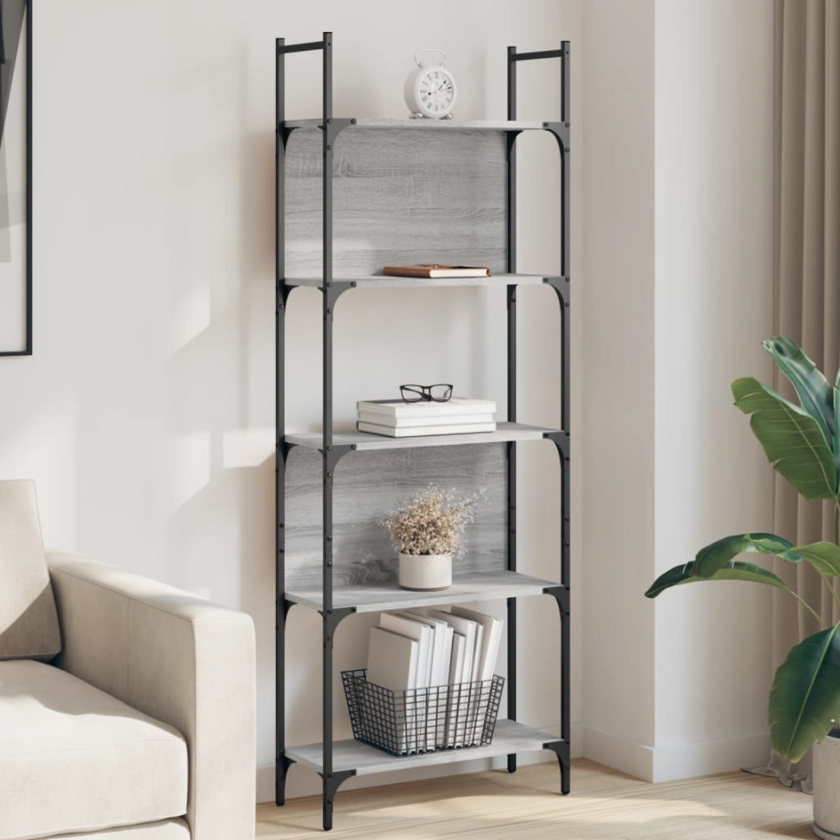 vidaXL Boekenkast 5-laags 60,5x24x166,5 cm bewerkt hout grijs sonoma afbeelding 1