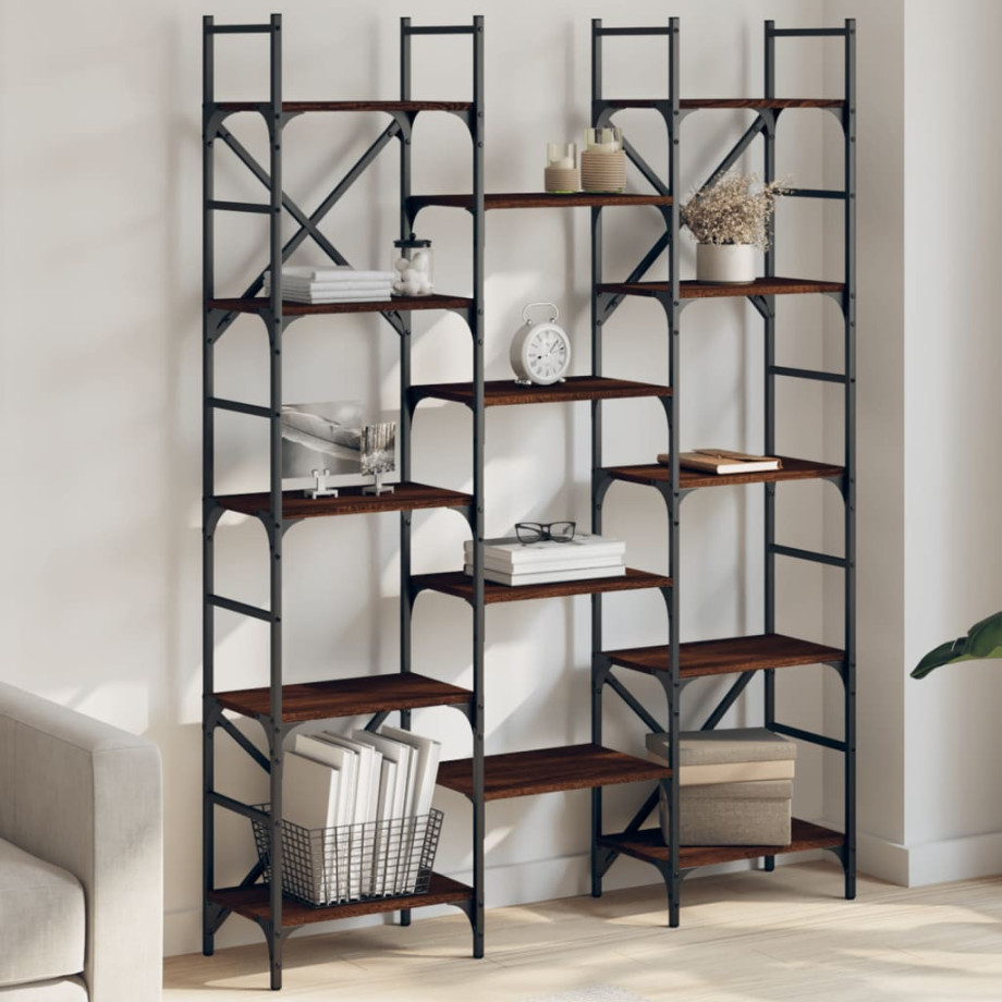 vidaXL Boekenkast 127,5x28,5x172,5 cm bewerkt hout bruin eikenkleur afbeelding 1