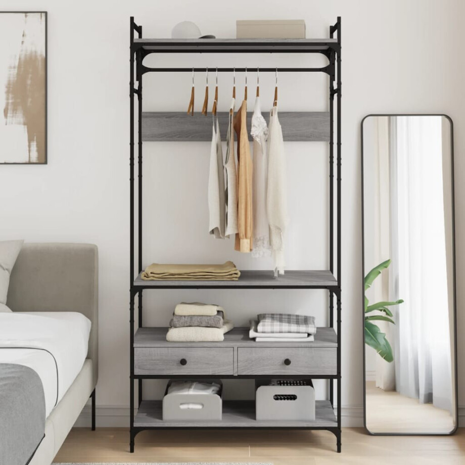 vidaXL Kledingkast met lades 89x39x184,5 cm bewerkt hout grijs sonoma vidaXL Kledingkast met lades 89x39x184,5 cm bewerkt hout grijs sonoma afbeelding 1