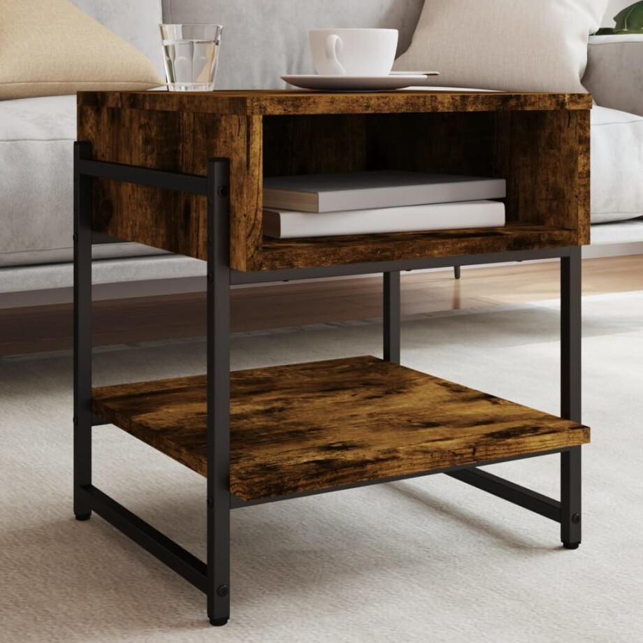 vidaXL Salontafel 40x40x45 cm bewerkt hout gerookt eikenkleurig afbeelding 1
