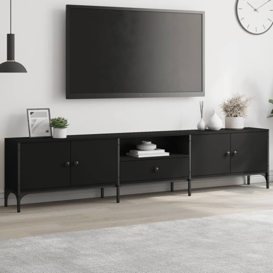 vidaXL Tv-meubel met lade 200x25x44 cm bewerkt hout zwart afbeelding 1