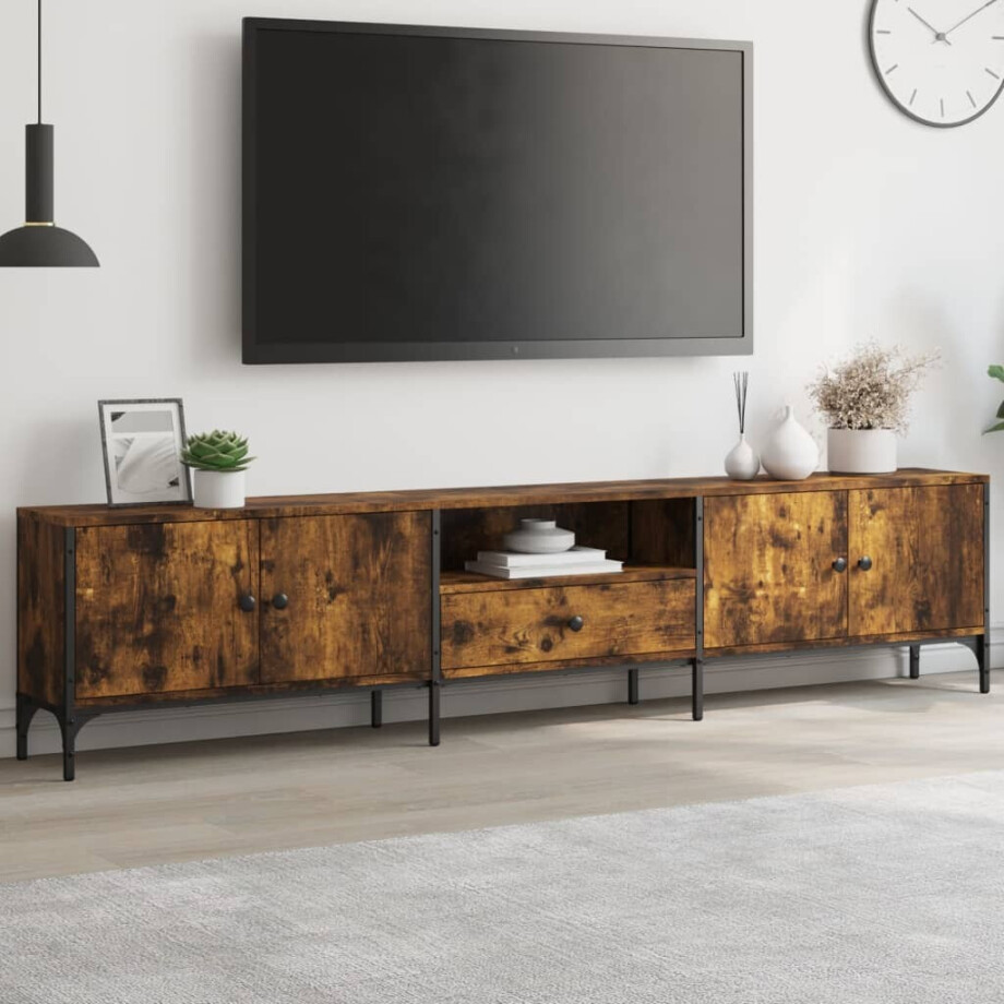 vidaXL Tv-meubel met lade 200x25x44 cm bewerkt hout gerookt eikenkleur afbeelding 1