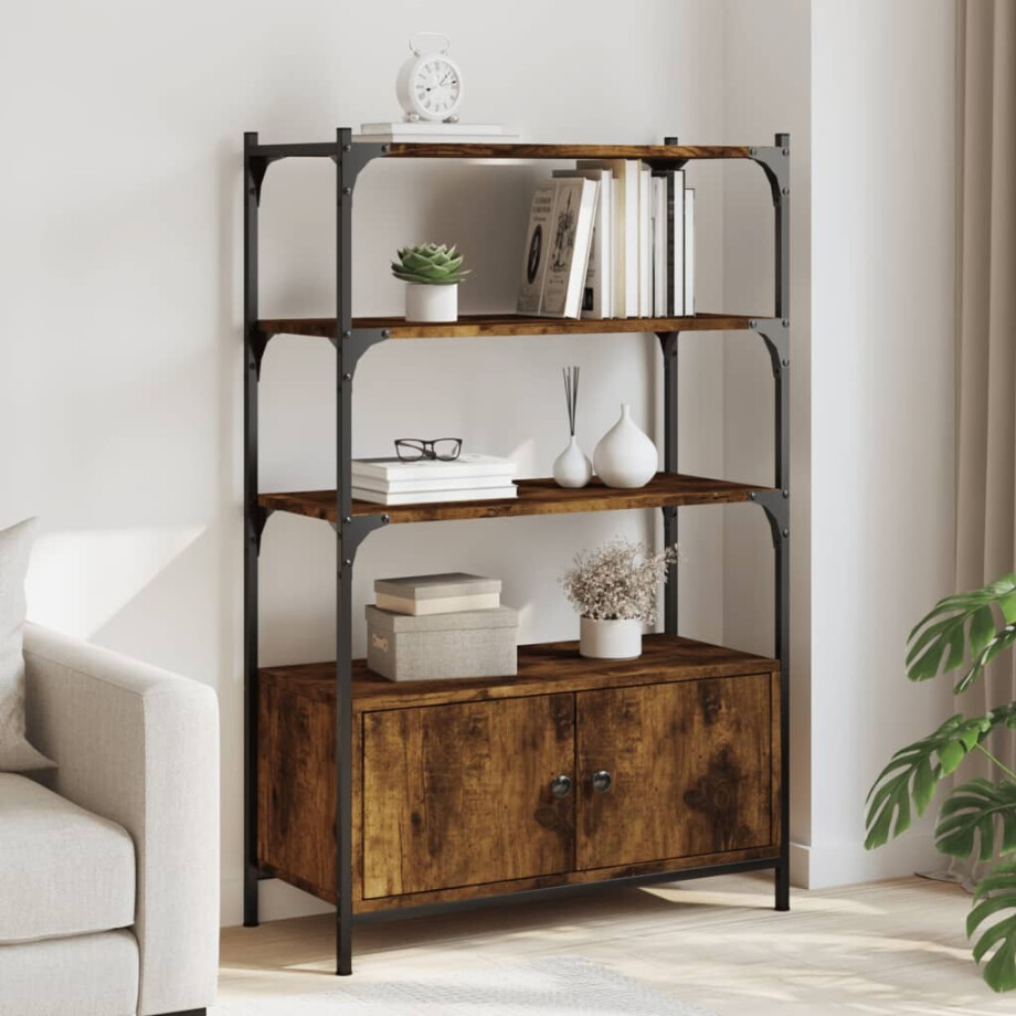 vidaXL Boekenkast 3-laags 70x30x109,5 cm bewerkt hout gerookt eiken afbeelding 1