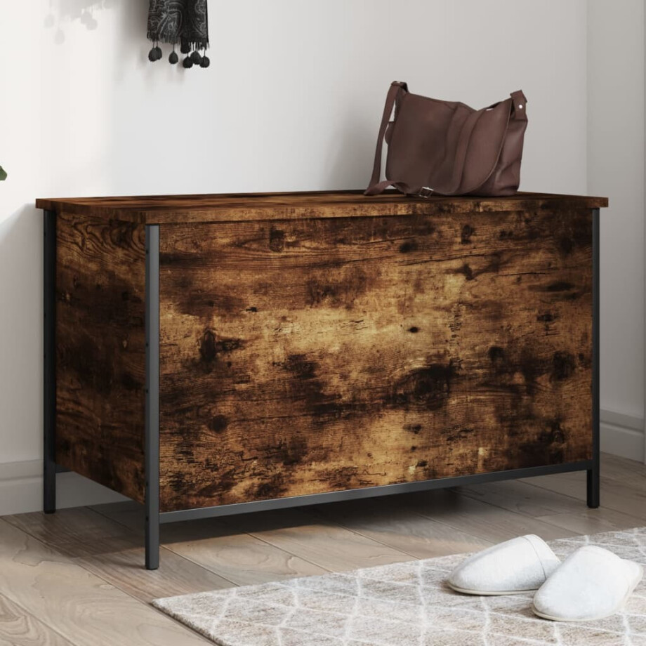 vidaXL Opbergbankje 80x42,5x50 cm bewerkt hout gerookt eikenkleurig vidaXL Opbergbankje 80x42,5x50 cm bewerkt hout gerookt eikenkleurig afbeelding 1