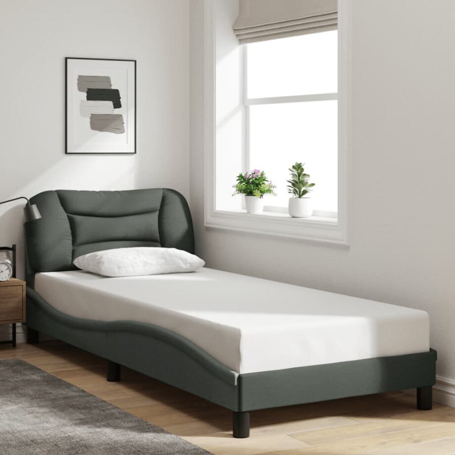 vidaXL Bedframe zonder matras "Hvar" 80x200 cm stof donkergrijs afbeelding 1