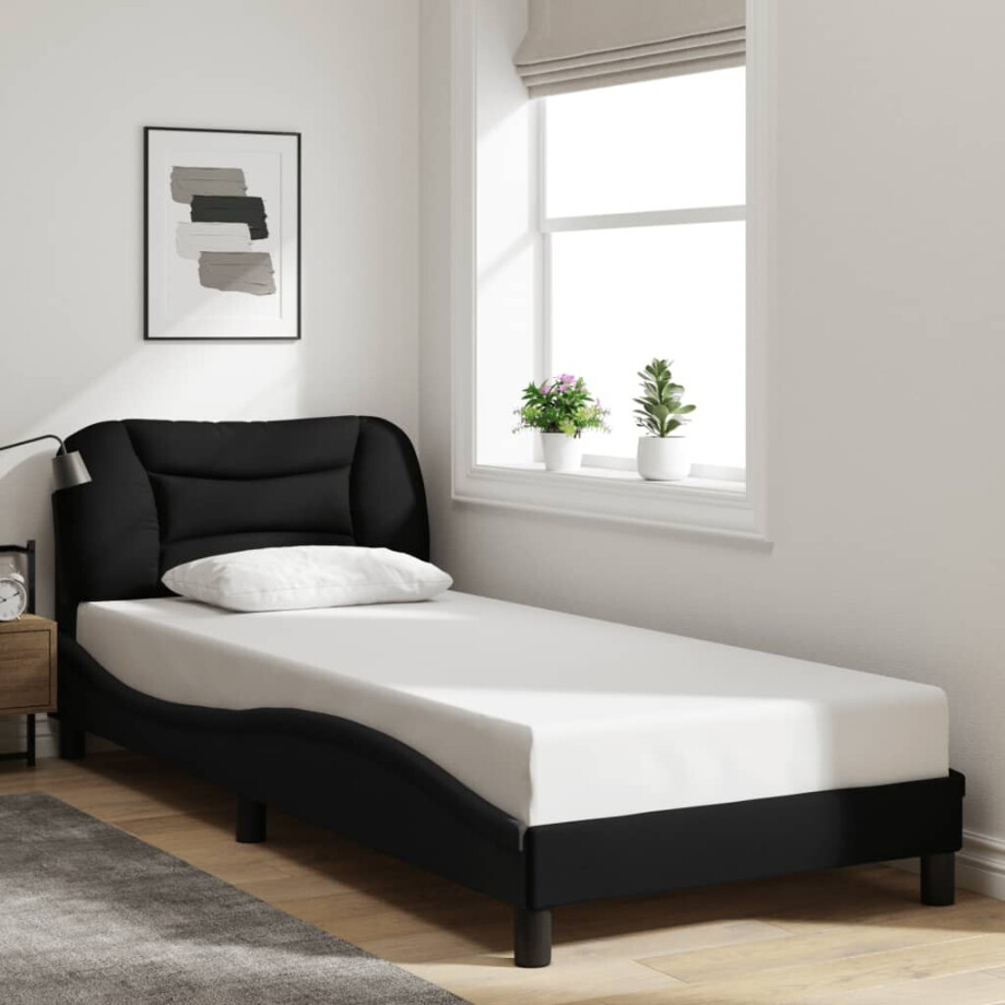 vidaXL Bedframe zonder matras "Hvar" 90x190 cm stof zwart vidaXL Bedframe zonder matras "Hvar" 90x190 cm stof zwart afbeelding 1
