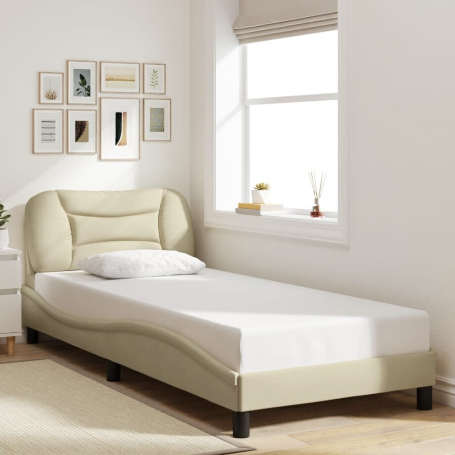 vidaXL Bedframe zonder matras "Hvar" 90x190 cm stof crèmekleurig afbeelding 1